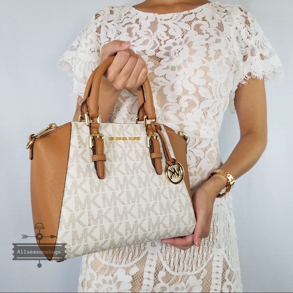 Michael Kors Medium Ciara Satchel Acorn Vanilla - Picture 6 of 8